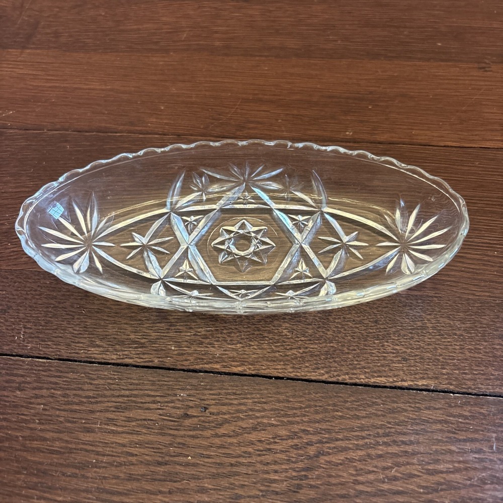 Vintage‎ Anchor Hocking American Prescut Oval Star Of David Candy/Relish Dish
